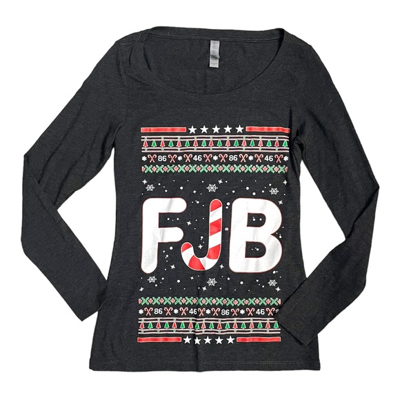 FJB Let's Go Brandon! Women’s Candy Cane Ugly Christmas Long Sleeve Shirt NWOT - Picture 3 of 7